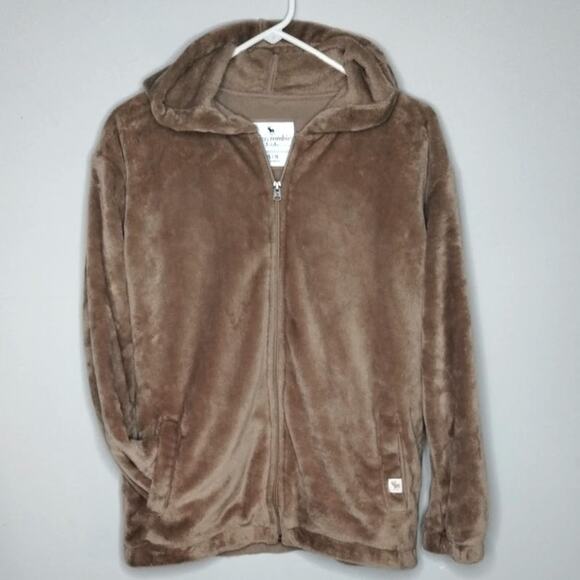 Abercrombie Kids Faux Fur Hooded Zip Jacket 15/16 Light Brown Teddy Bear Plush - Picture 1 of 6